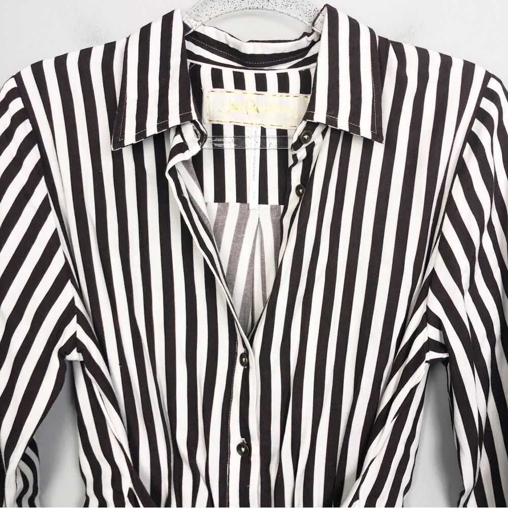 JEN’S PIRATE BOOTY | FREE PEOPLE Brown & White Striped Tie Front Dress Women’s S - Picture 4 of 10